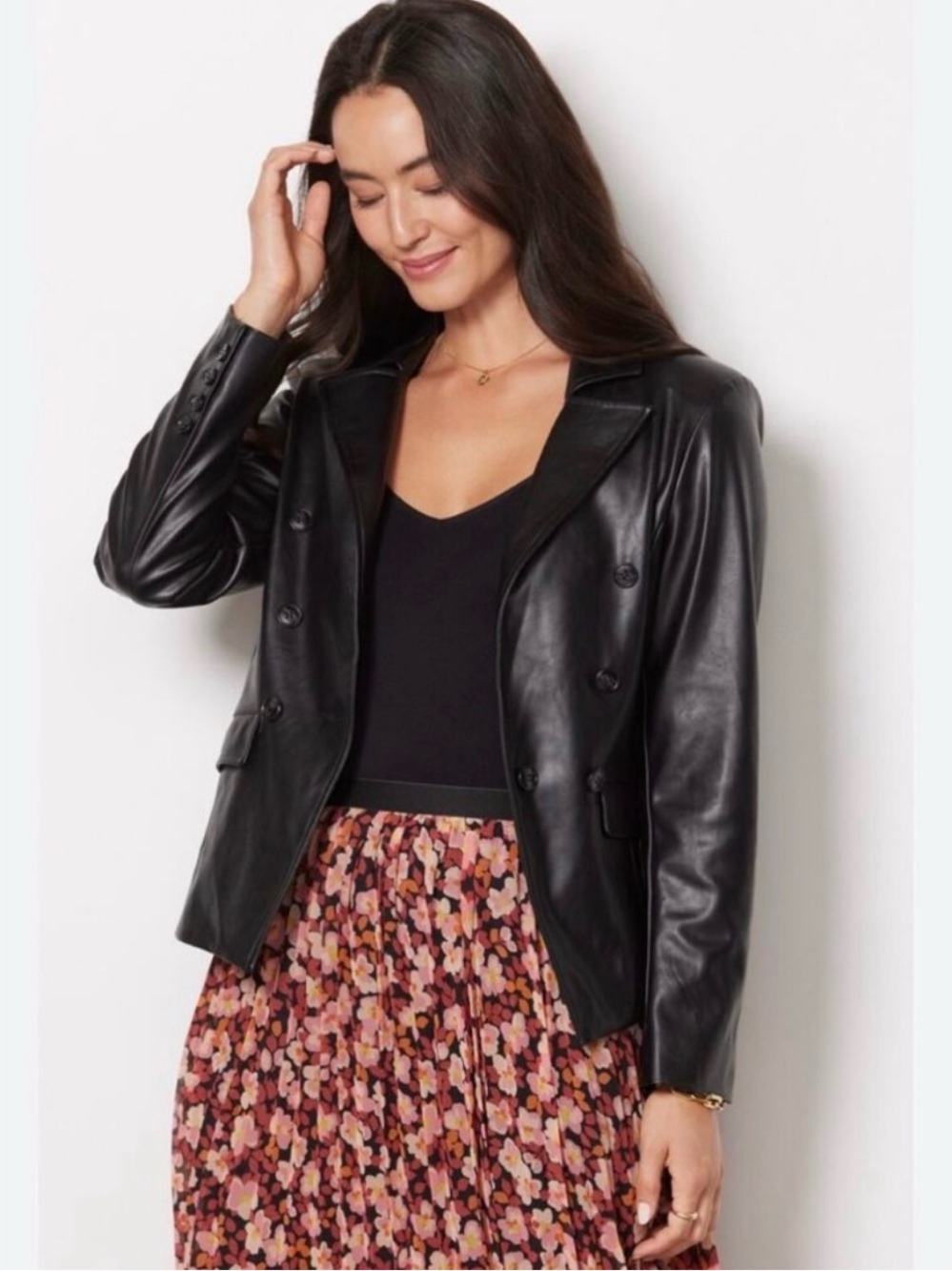 Evereve NWT Highline Black Faux Leather Double Breasted Blazer M
